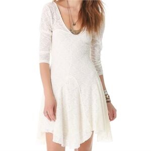 Free People | Lace Trapeze Mini Dress S V Neck Bohemian Romantic Fairy Ethereal